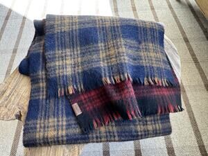 Pendleton Plaid Reversible Neck Scarf Wool Black Red Blue Yellow 92 X 15”